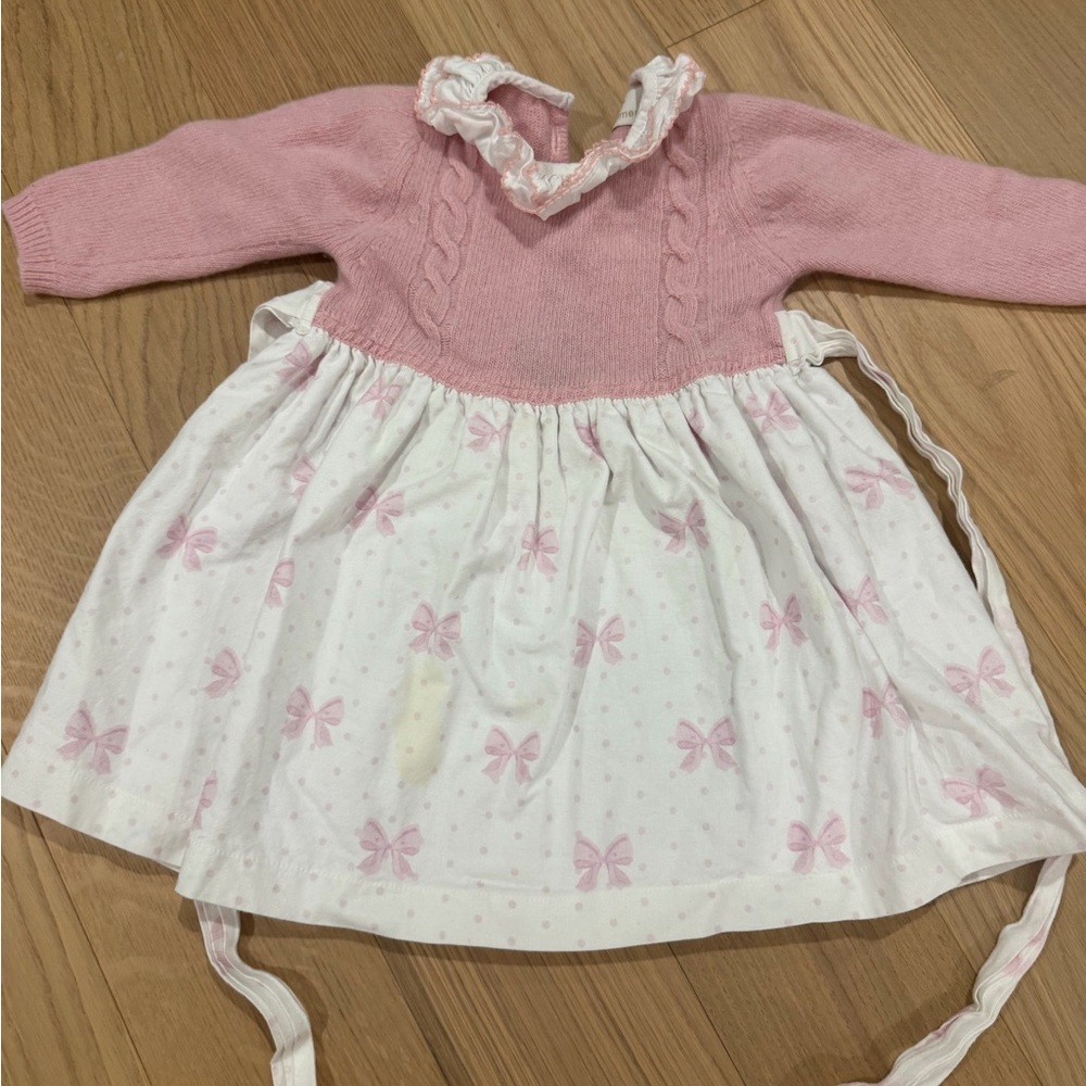 Sal & Pimenta Pink Knit Top with White Bow-Print Skirted Dress